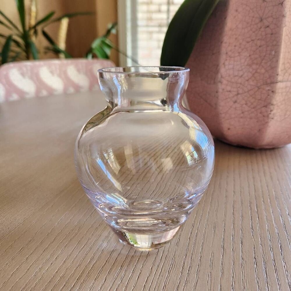Clear mini glass vase round tulip top flare 5 in
